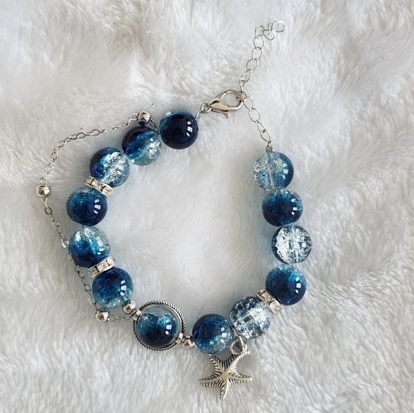 Jewelry - Blue Bead Starfish Adjustable Bracelet